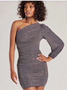 Windsor Sparkle Grey Sparkle One Sleeve Dress Large